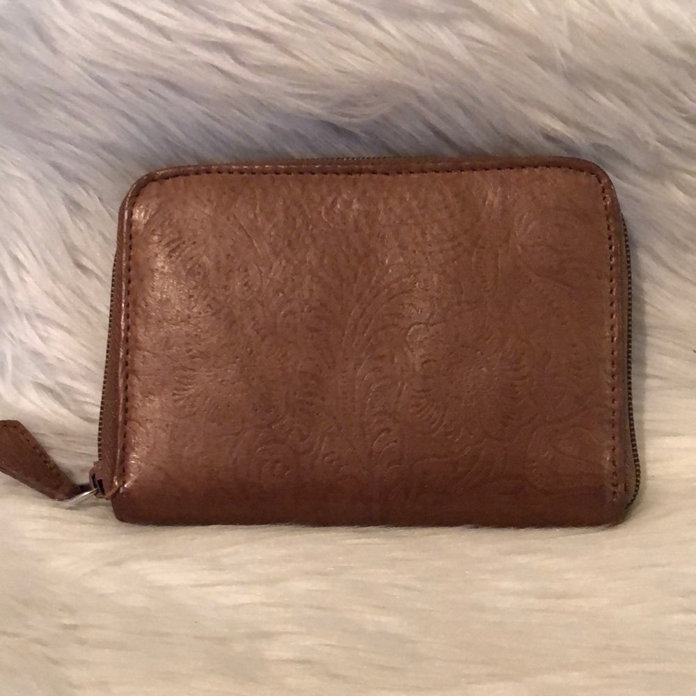 Floral Embossed Brown Leather Wallet